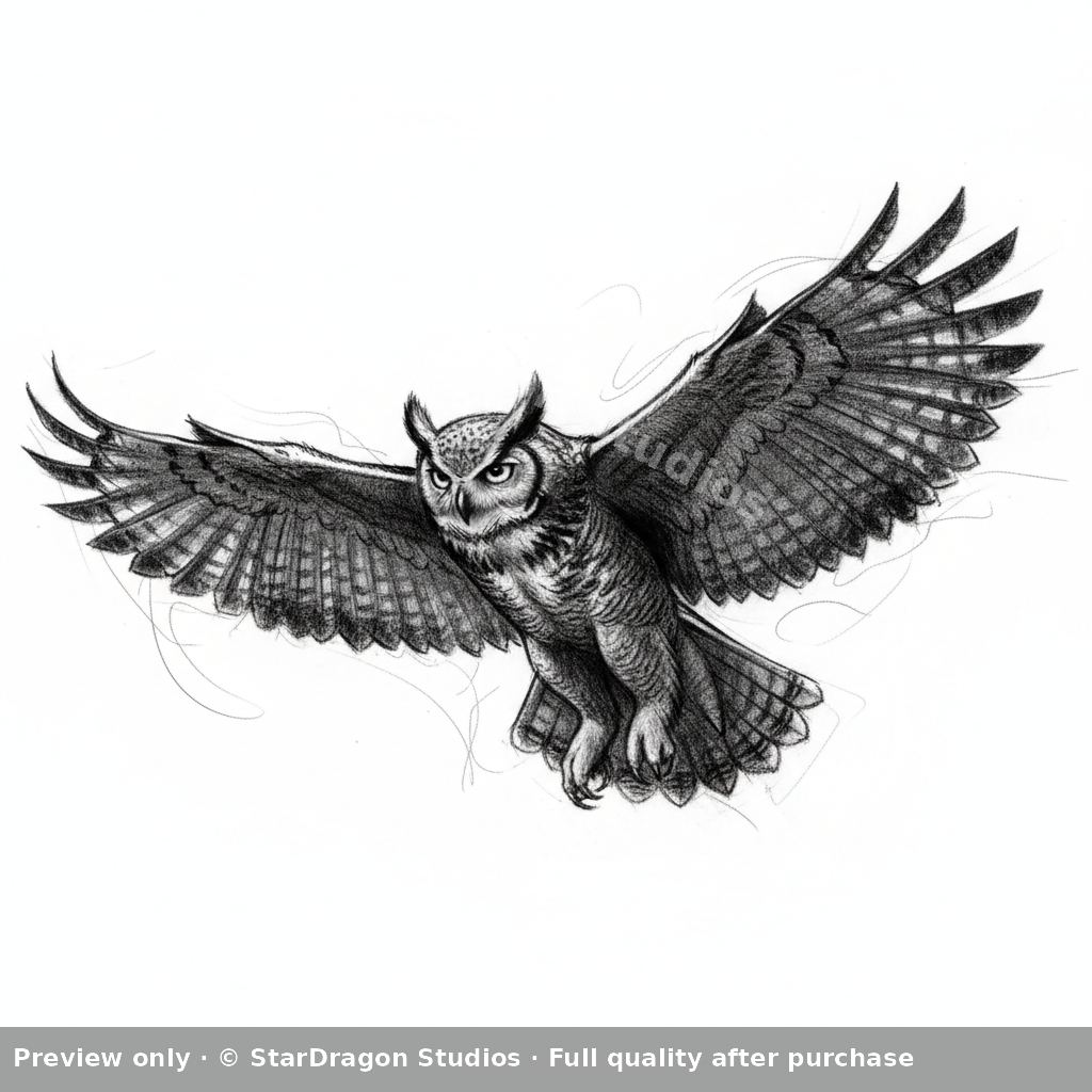 Owl in Flight Sketch